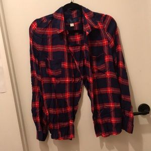 Blue Rain navy and red plaid button up